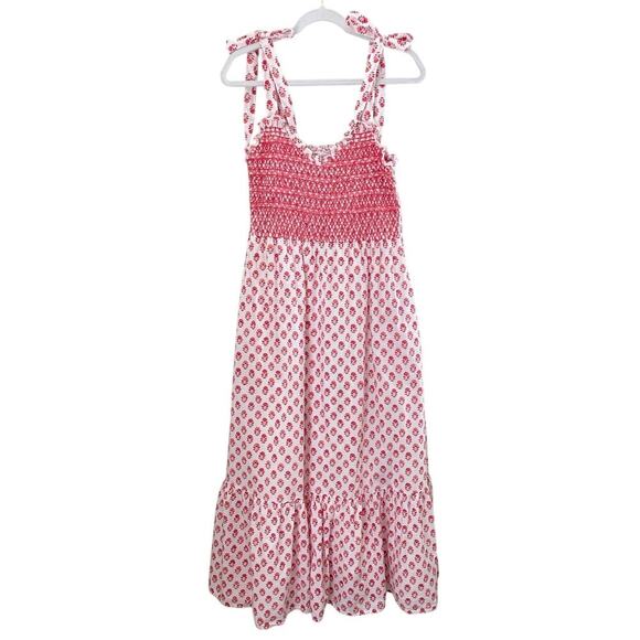 Pink City Prints Rose Meadow Red Block Jessica Maxi Dress Smocked Tuckernuck M - Picture 6 of 15